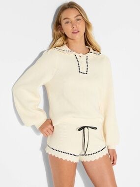 Women's Polo Collar Henley Sweater